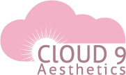 A pink cloud logo with a sunburst detail and the text 'CLOUD 9 Aesthetics' on a white background, which is the logo for local injectables clinic in Clive, Hawke's Bay.